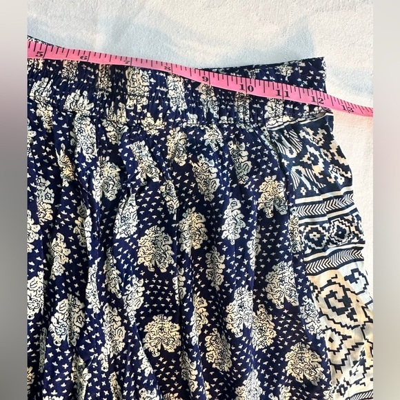Solitaire Wide Leg Lightweight Indian Inspired Pants. Size Small Navy & White - Picture 5 of 9